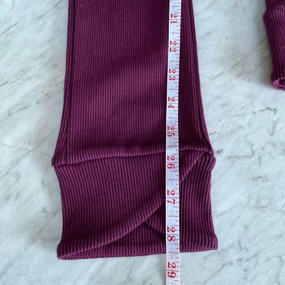 GYMSHARK Slounge Ribbon Bottoms Dark Ruby Marl Tie Waist Ribbed Soft Legging M - Picture 11 of 11
